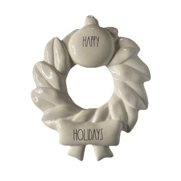 Rae Dunn Happy Holidays Christmas Ceramic Wreath Decor - Picture 1 of 3